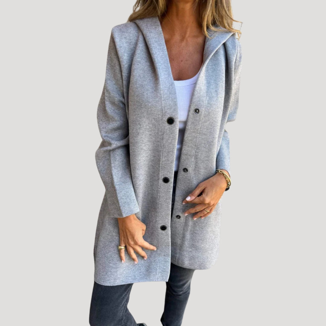 Damaris - Damen Kapuzen-Button-Cardigan-Mantel