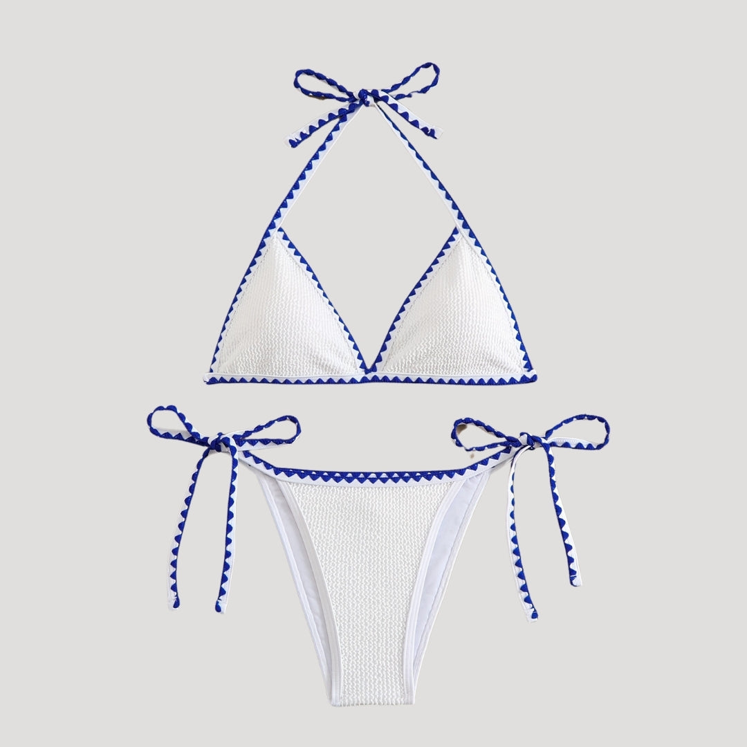 Zoe - Weißes strukturiertes Dreieck-Bikini-Set