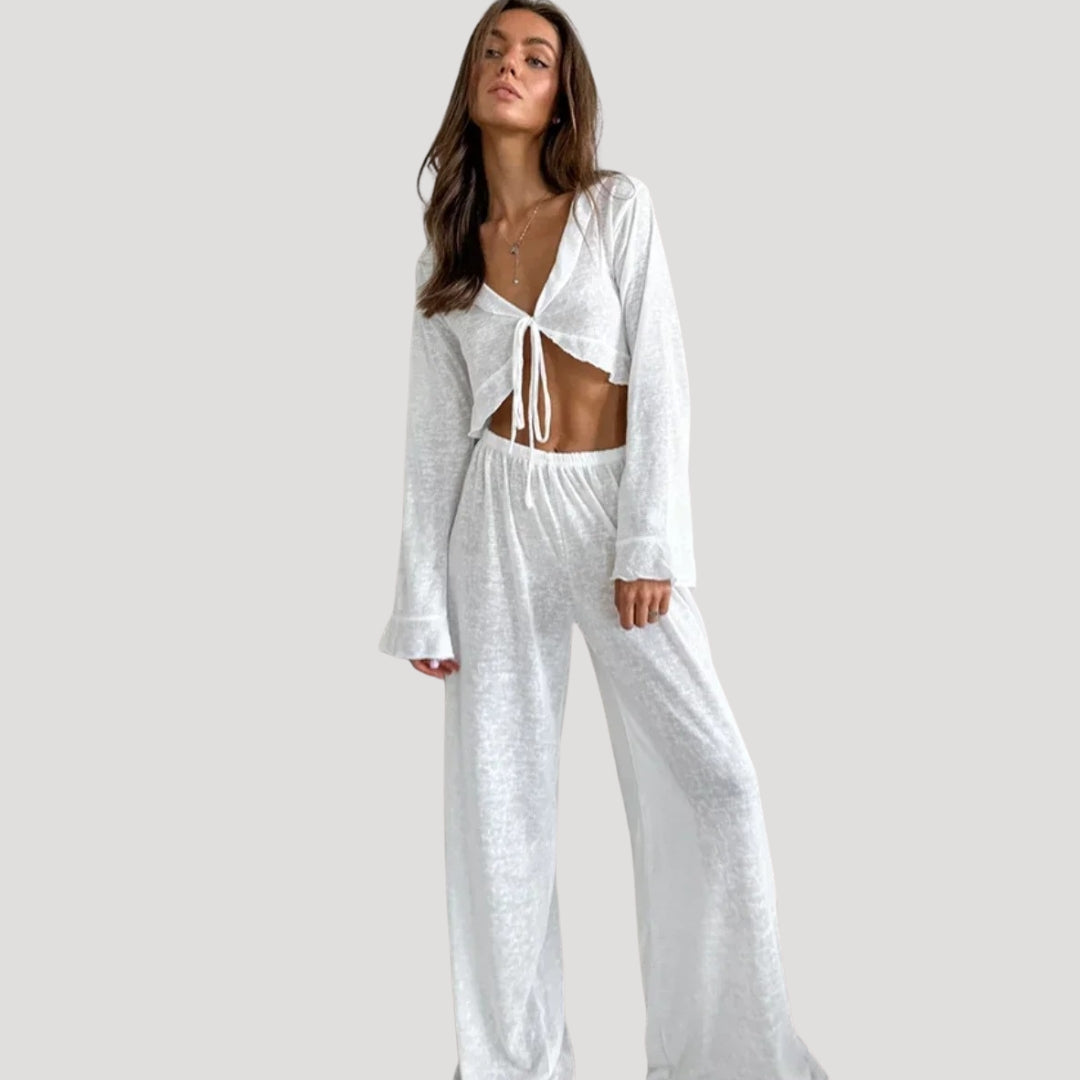 Briony - Sheer Lounge Set with Tie Detail