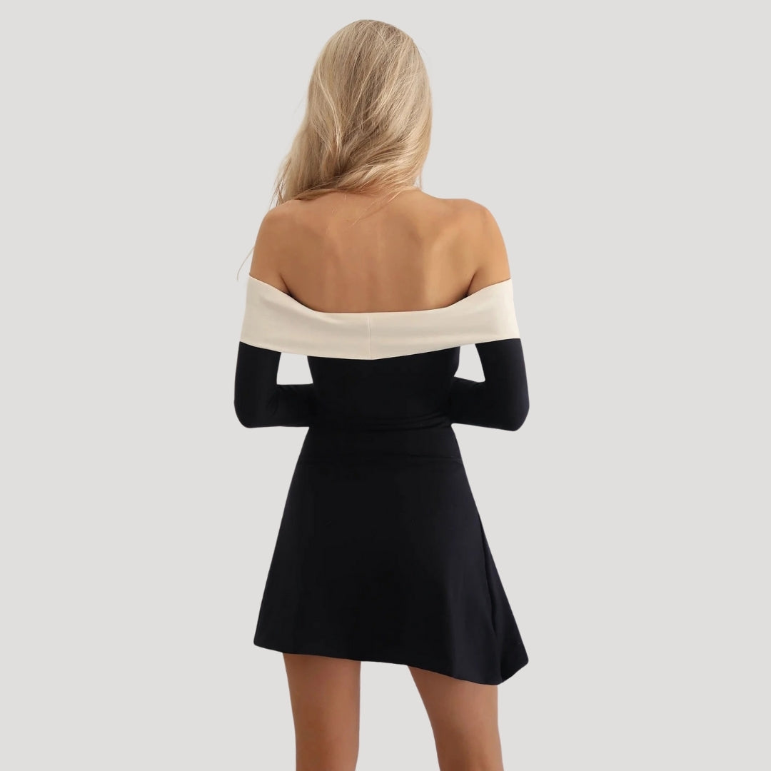 Sylvia - Off-Shoulder Long Sleeve Skater Dress