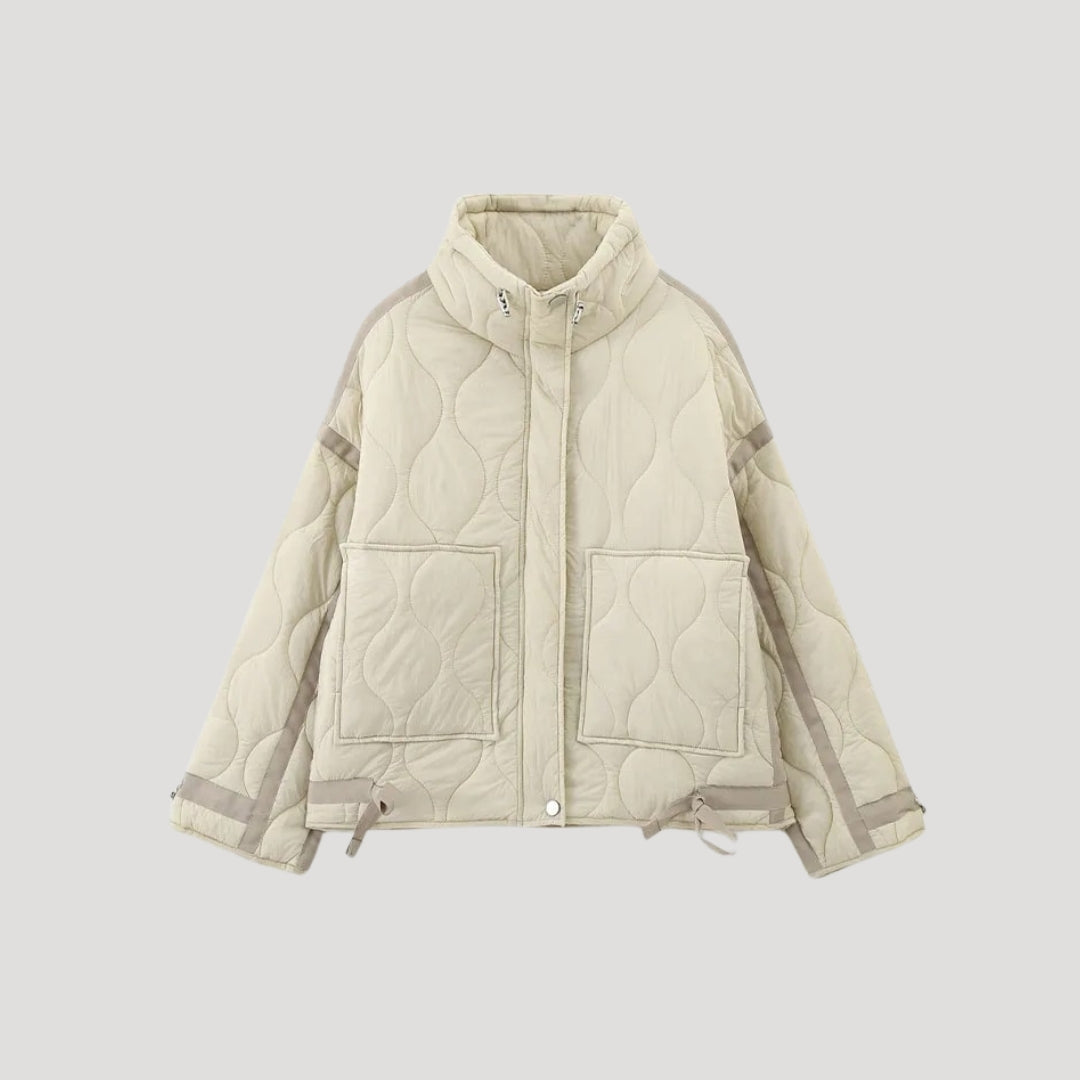 Sophia – Silver Padded Short Jacket with High Collar