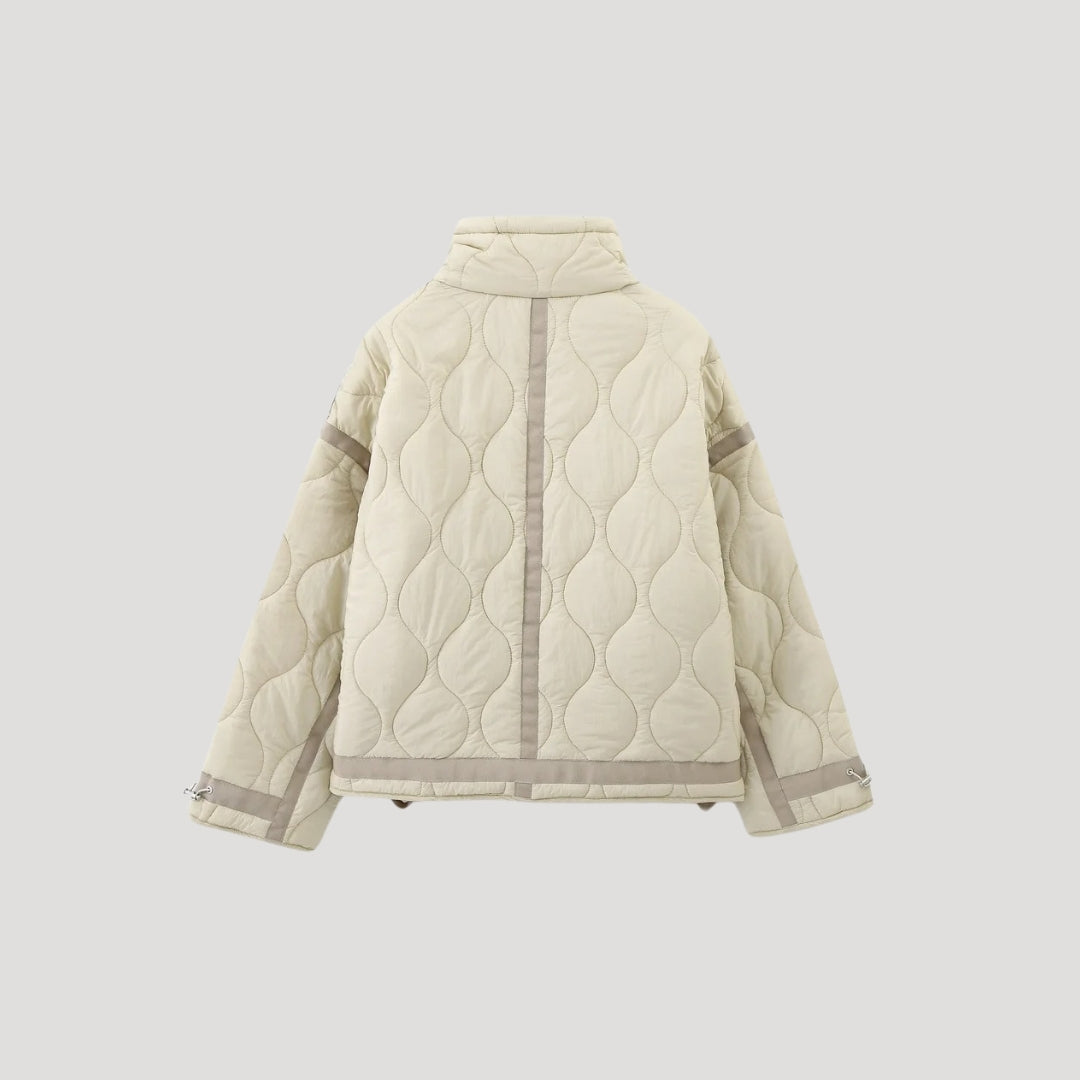 Sophia – Silver Padded Short Jacket with High Collar