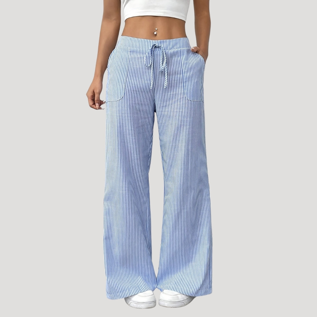 Olivia - Striped Wide Leg Pants with Drawstring