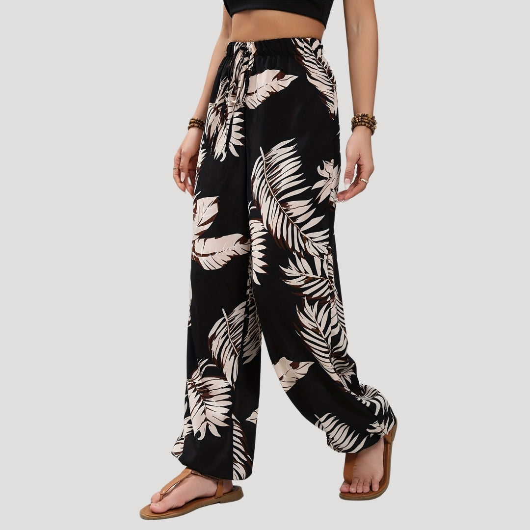 Goldie - Tropisches Print weit geschnittene Strandhose