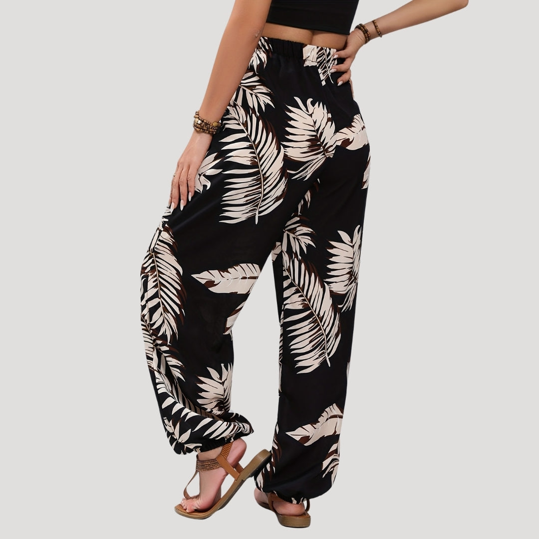 Goldie - Tropisches Print weit geschnittene Strandhose