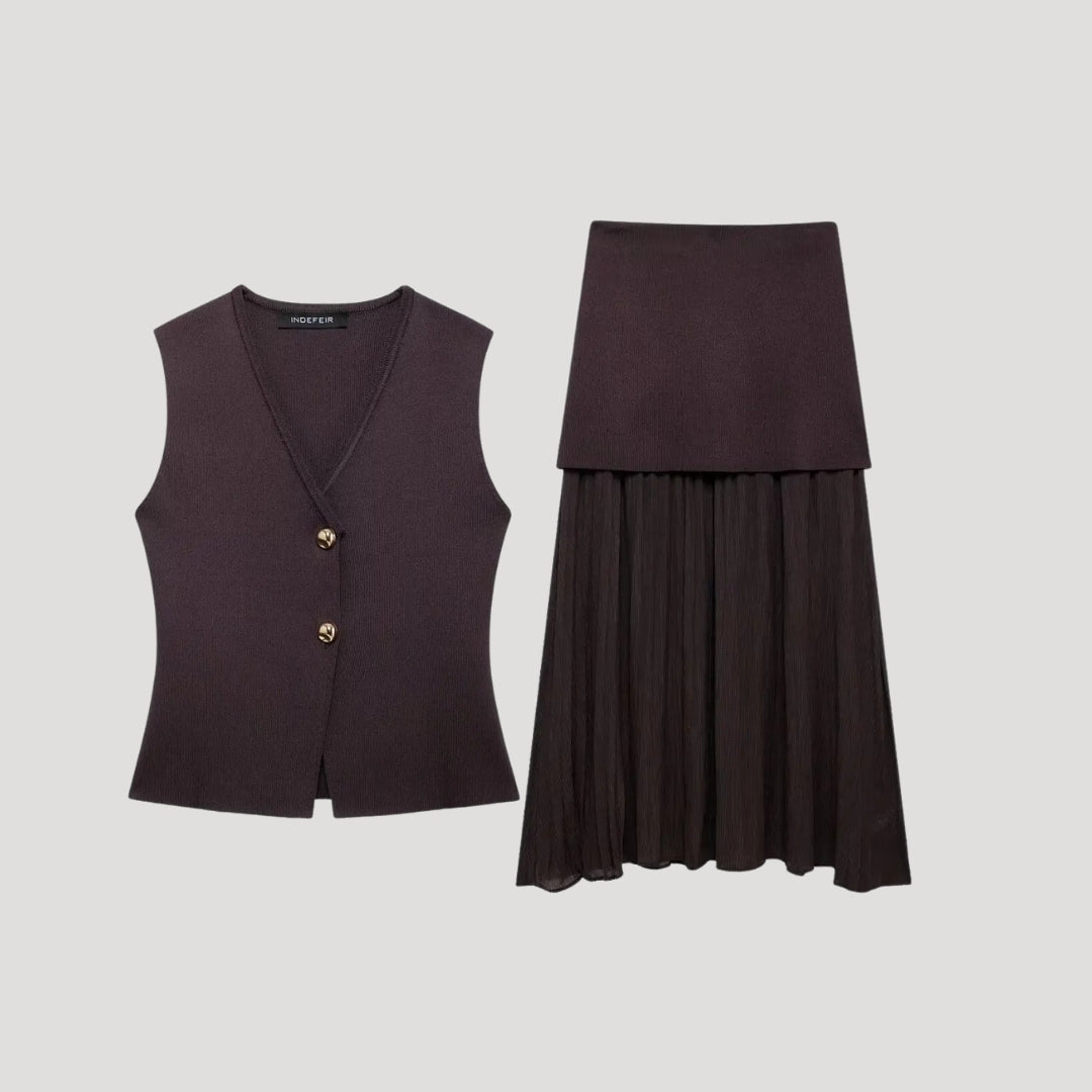 Xanthe - Elegantes ärmelloses Weste und Faltenrock-Set