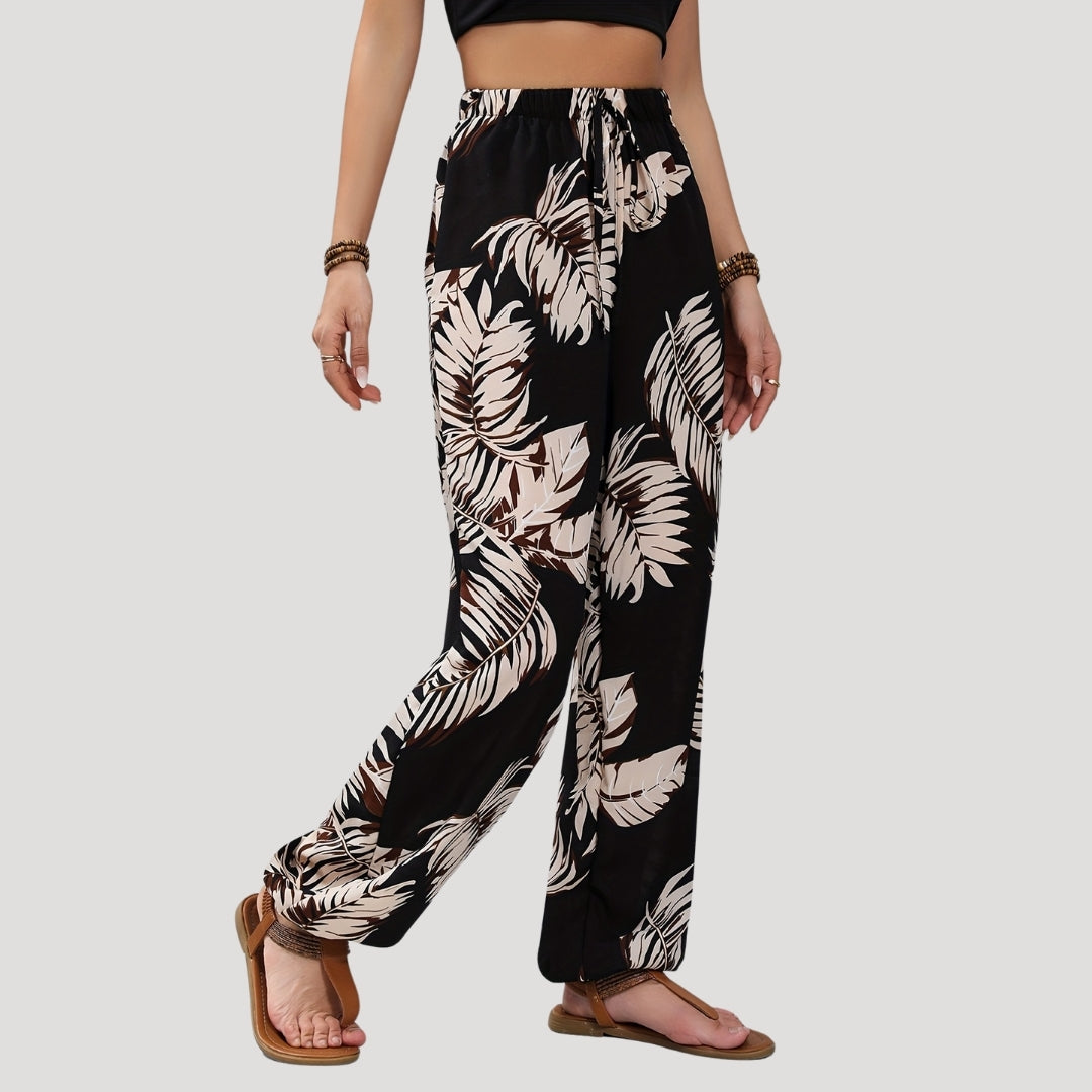 Goldie - Tropisches Print weit geschnittene Strandhose