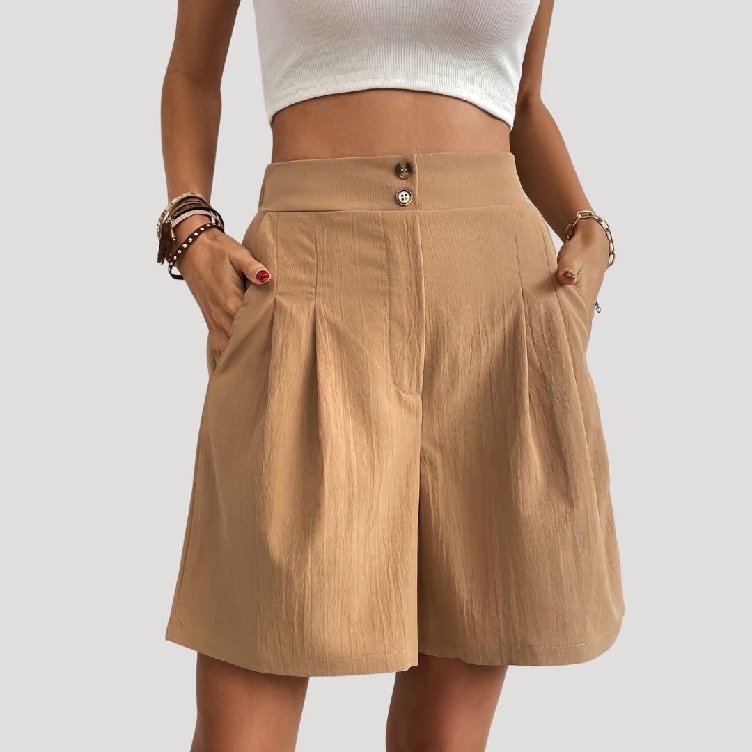 Valentina - Hochtaillierte, gefaltete Shorts mit weitem Bein