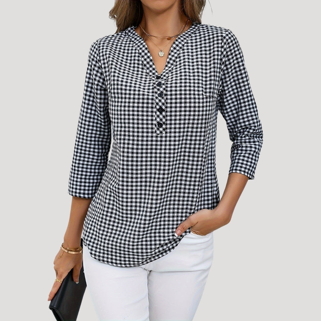 Questa - Gingham-Karo Bluse mit 3/4-Ärmeln