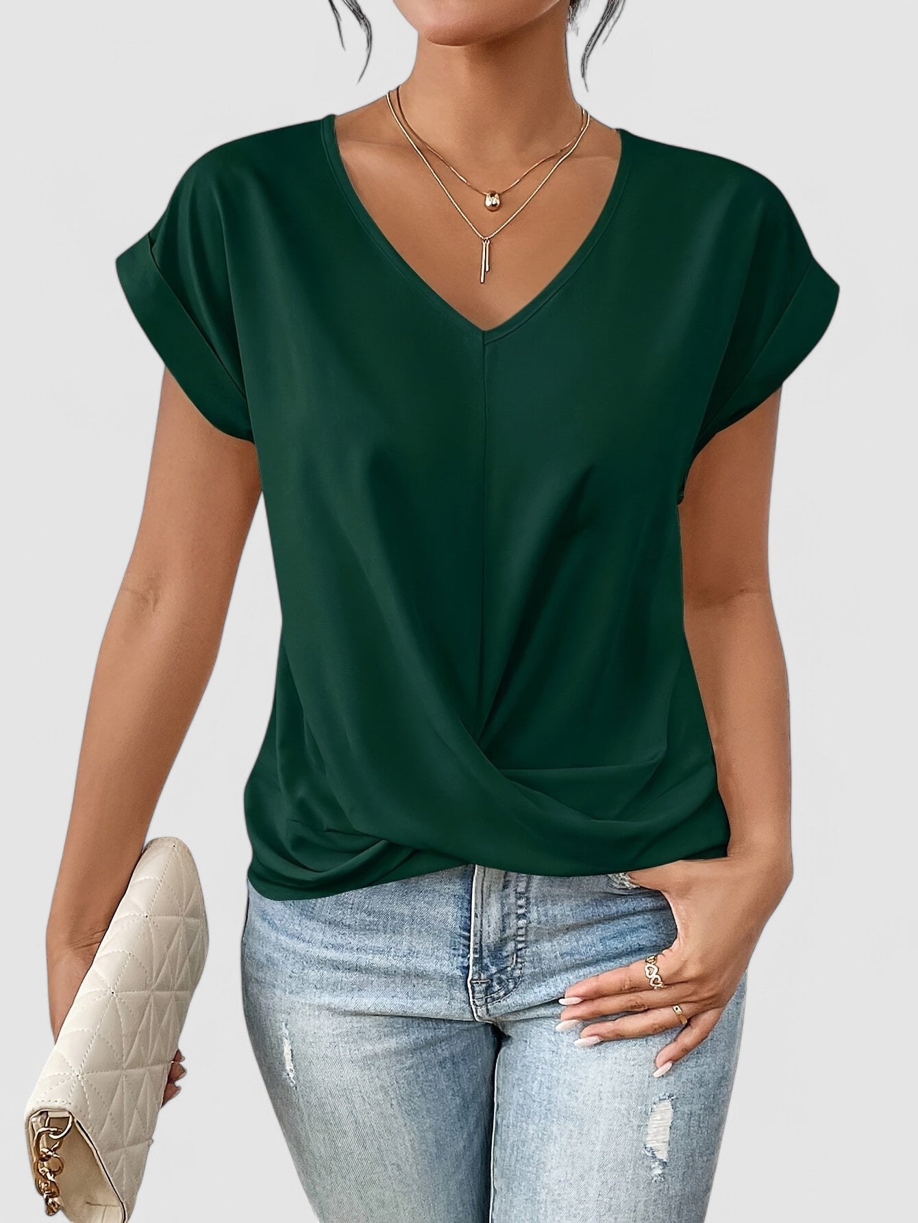 EMILIE - V-Ausschnitt Bluse mit Drapierung