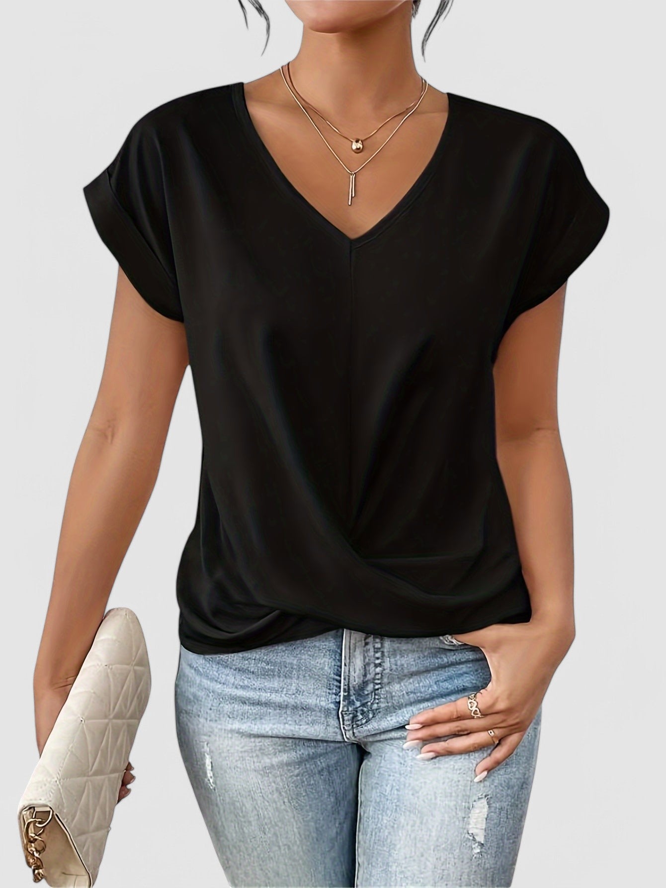 EMILIE - V-Ausschnitt Bluse mit Drapierung