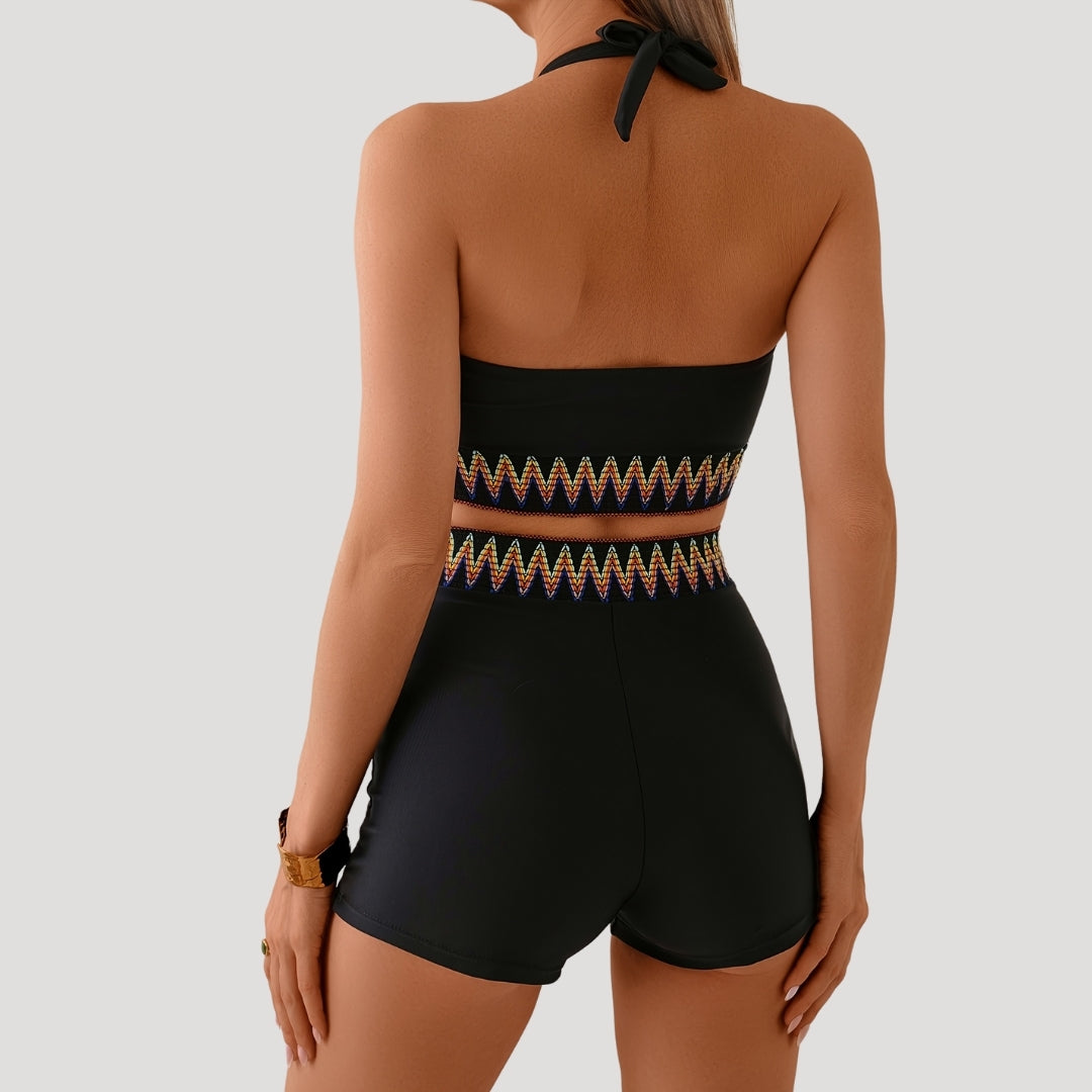 Jessica - Sporty Two-Piece Swimsuit Set with Embroidered Hem
