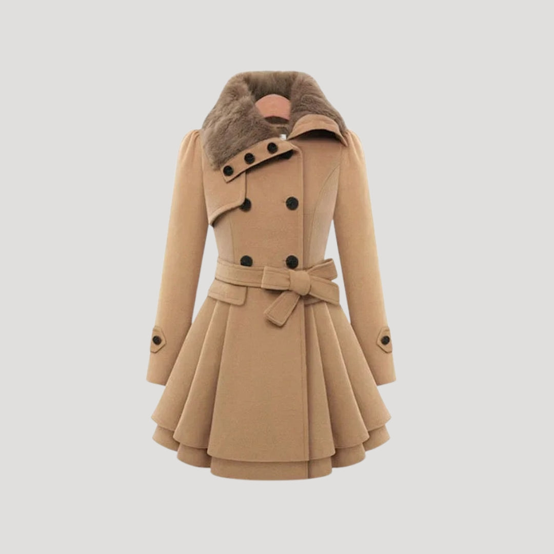 Prairie - Damen klassischer Wintermantel mit Gürtel