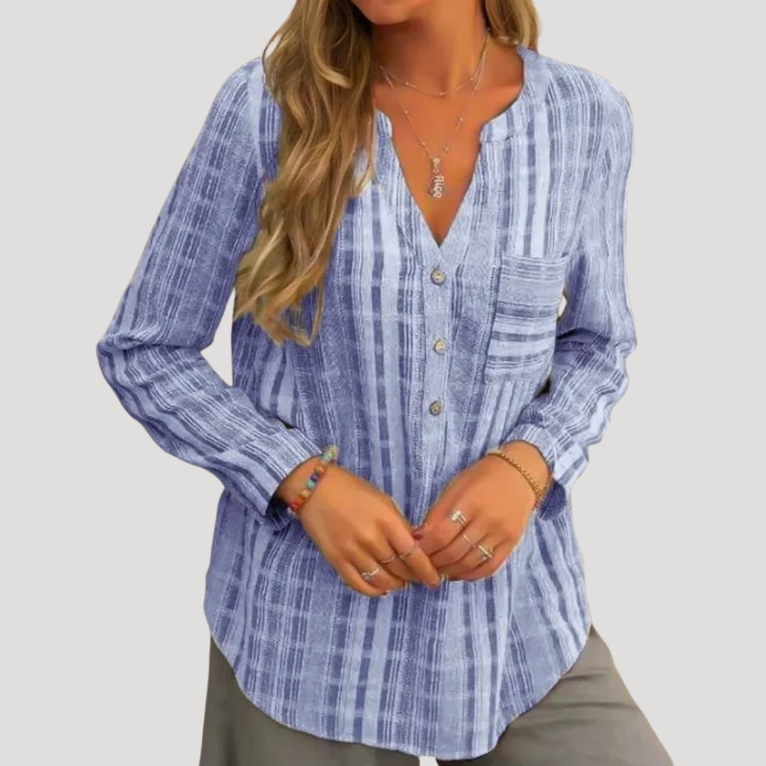 Faye - Gestreifte Button-Up Freizeitbluse