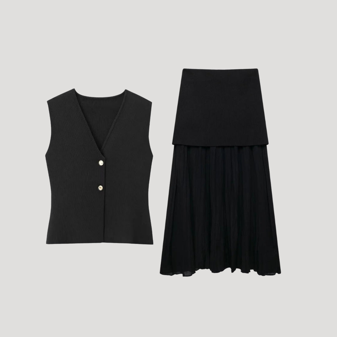 Xanthe - Elegantes ärmelloses Weste und Faltenrock-Set