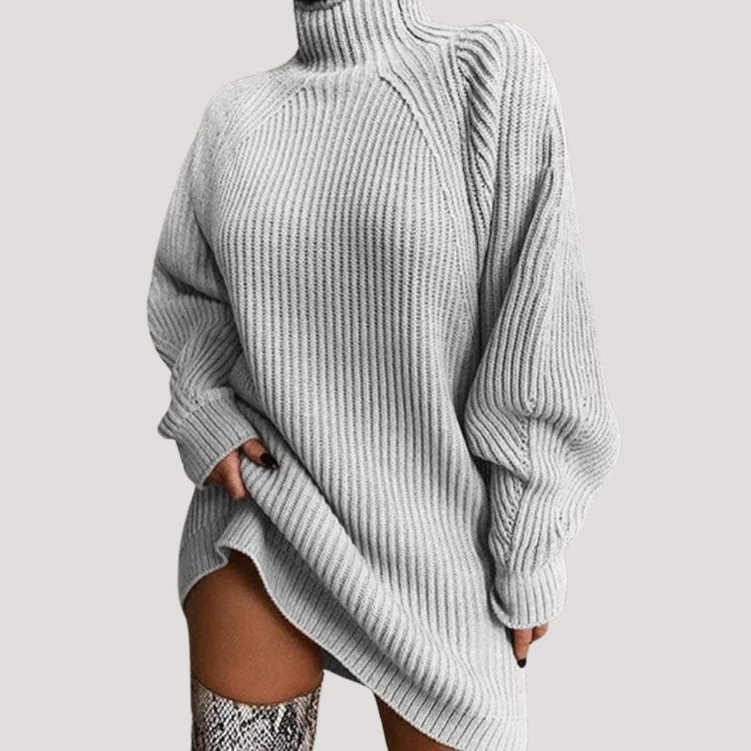 Yvette – Oversized Ribbed Turtleneck Knit Dress