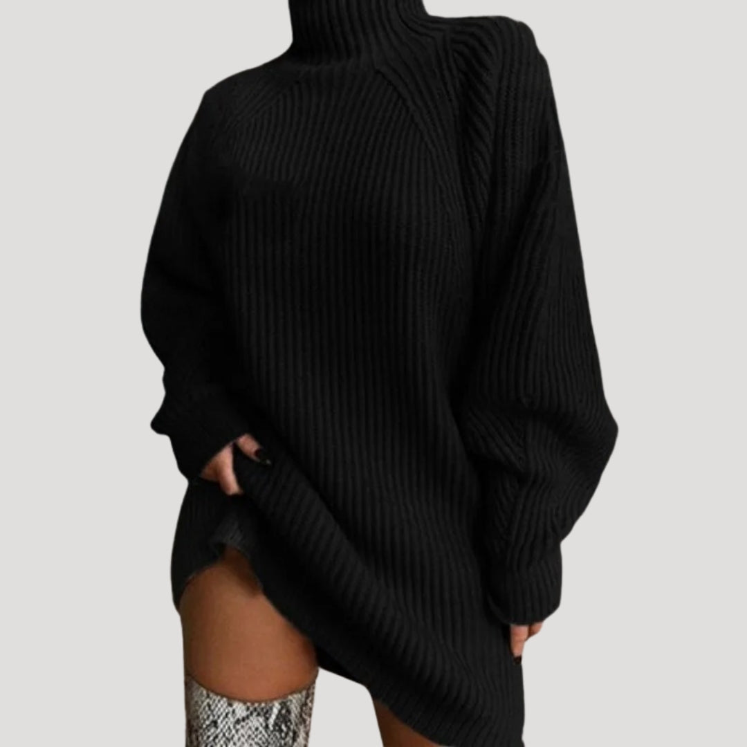 Yvette – Oversized Ribbed Turtleneck Knit Dress