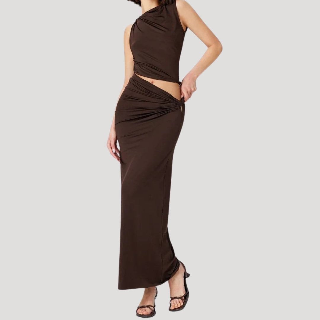 Farrah - Elegantes, drapiertes Maxikleid mit Schlitz