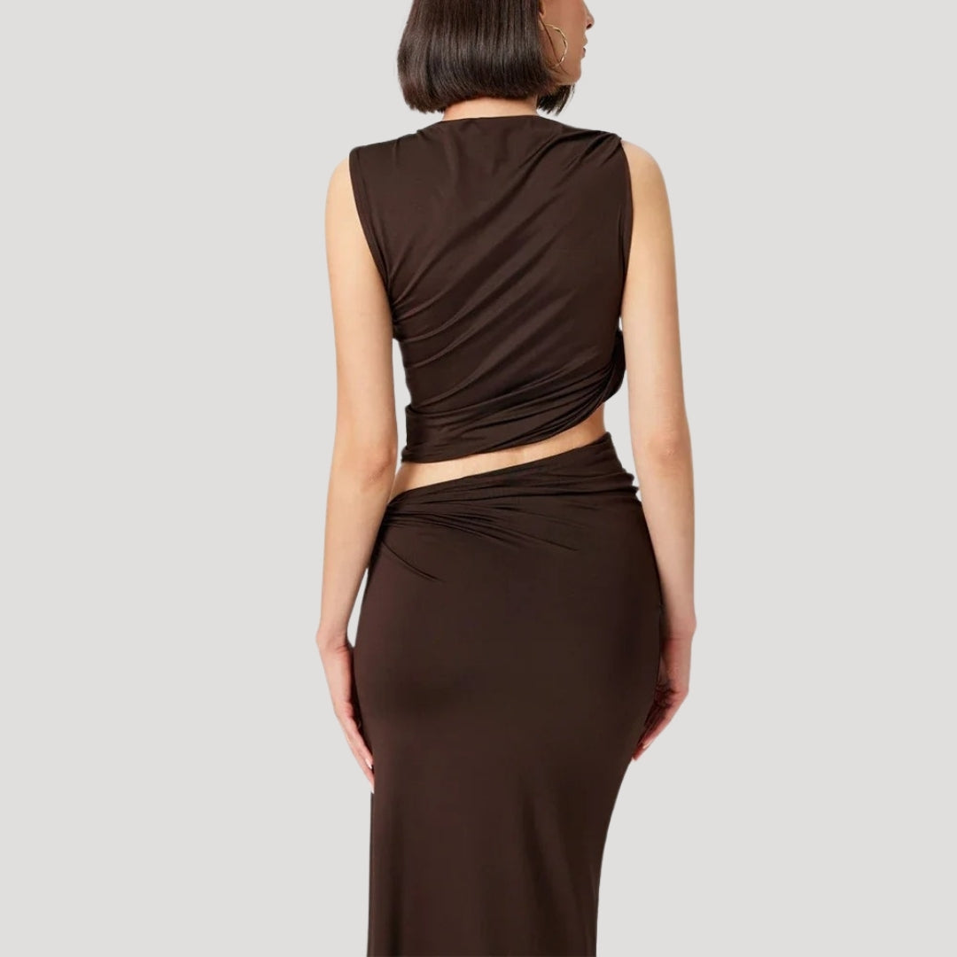 Farrah - Elegantes, drapiertes Maxikleid mit Schlitz
