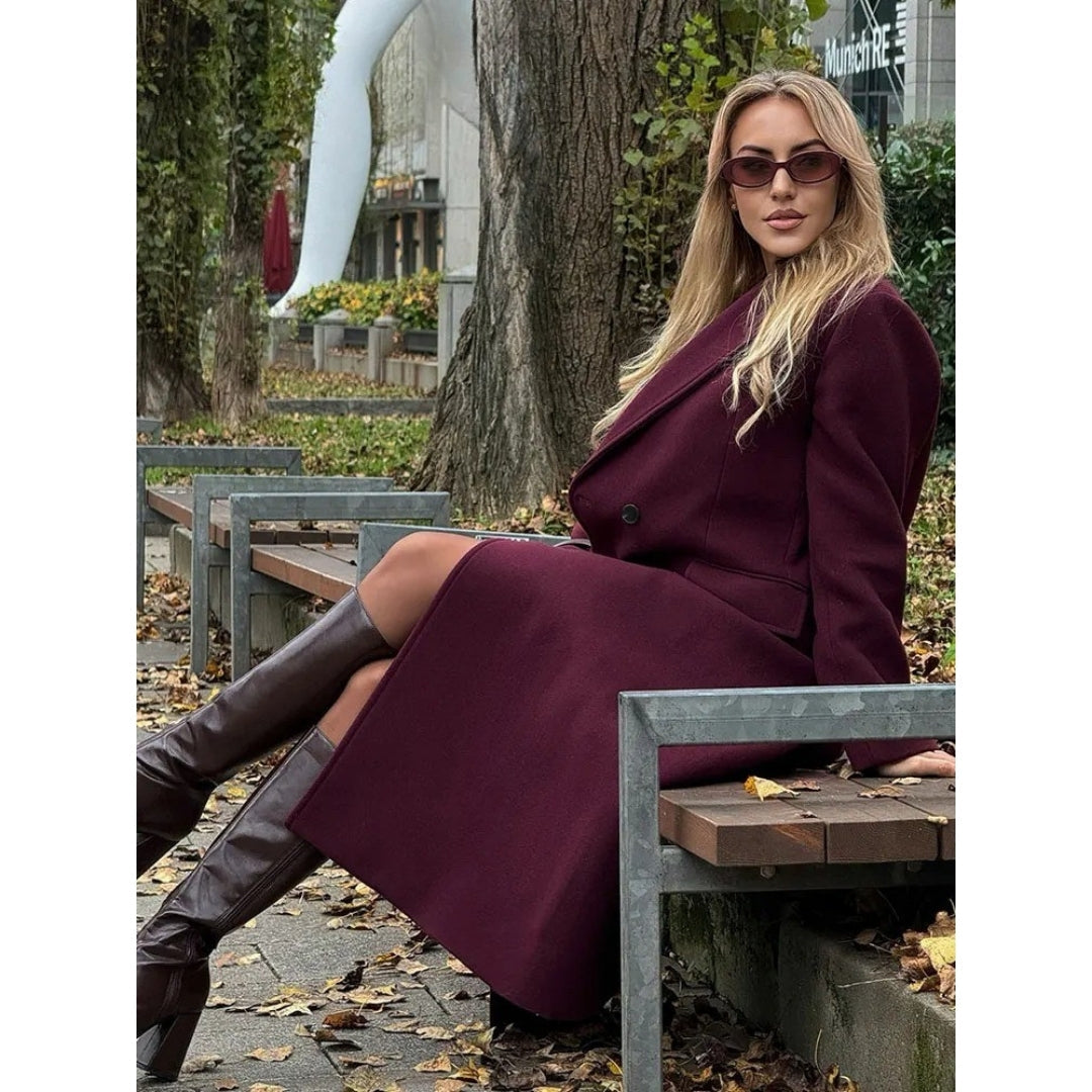 Vera - Damen langer Wollmischung Doppelreiher-Mantel