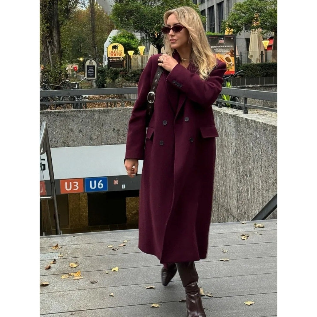 Vera - Damen langer Wollmischung Doppelreiher-Mantel
