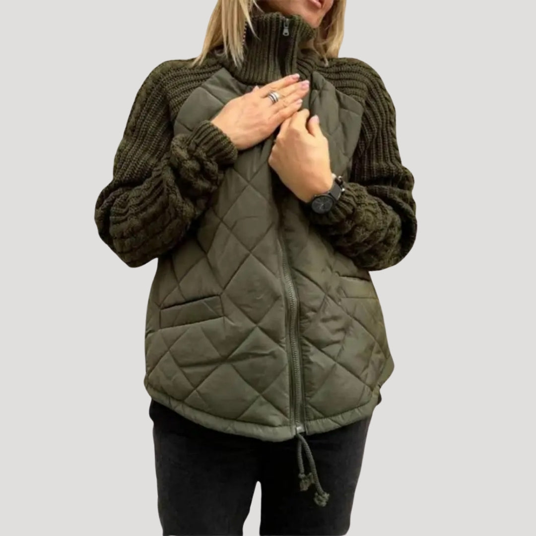 Freya - Padded Jacket with Knitted Sleeves and Zipper