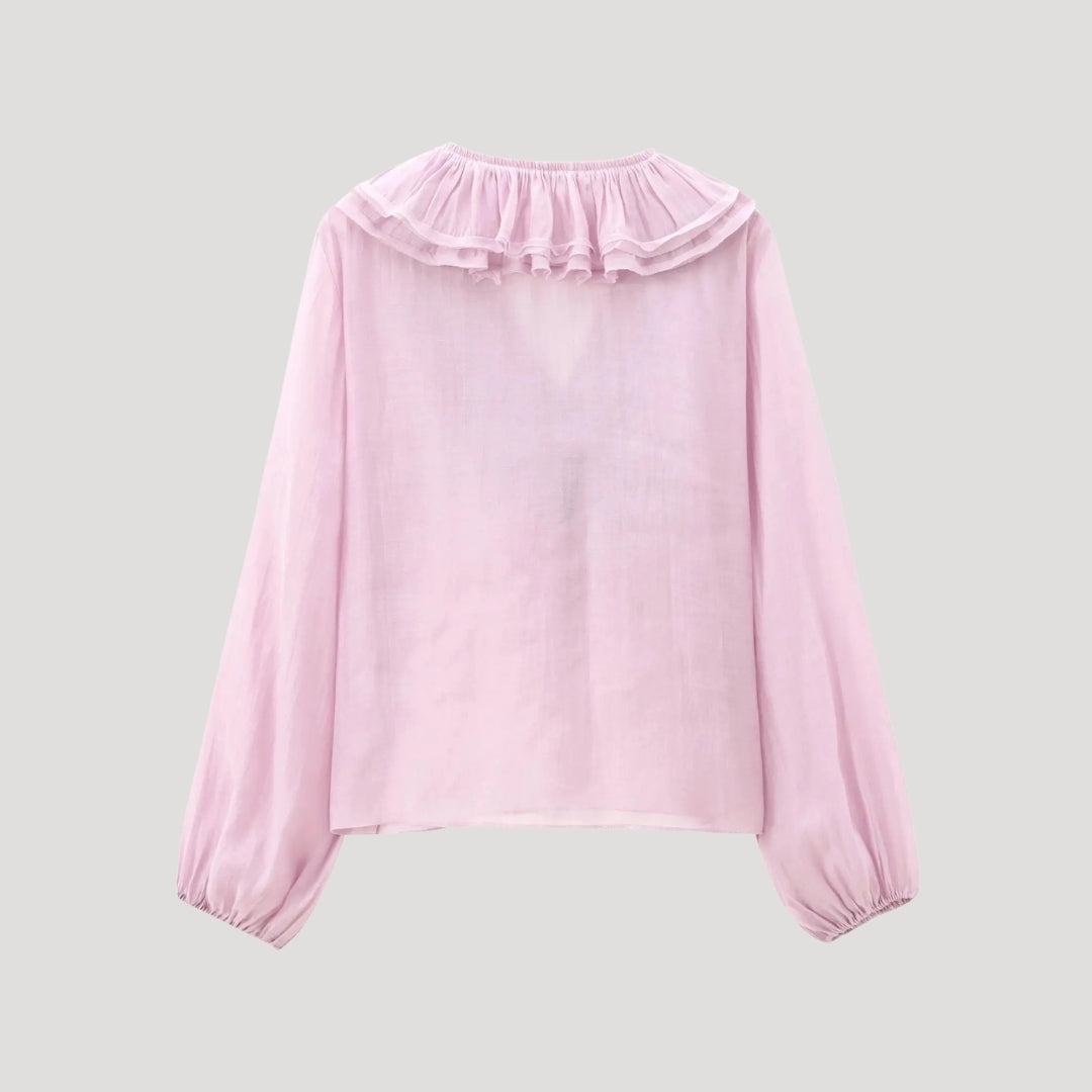 Herb - Rüschenshirt aus Chiffon mit V-Ausschnitt