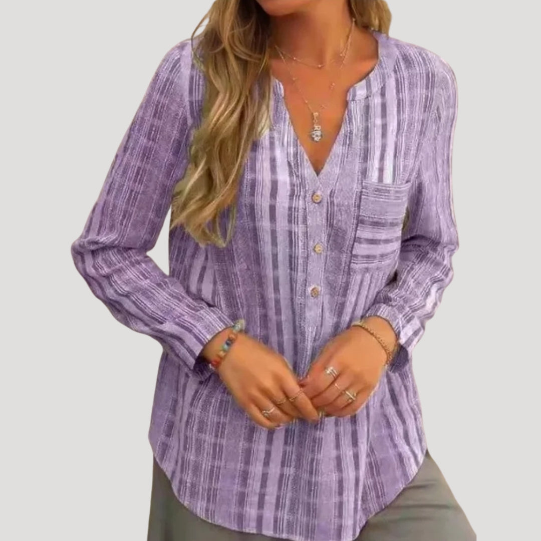 Faye - Gestreifte Button-Up Freizeitbluse