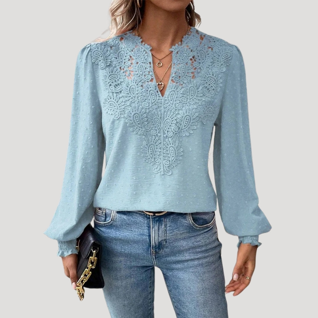 Yara - Spitzenbestickte Bluse mit langen Ärmeln