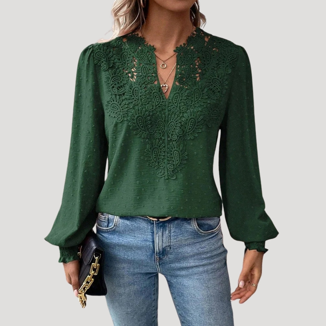 Yara - Spitzenbestickte Bluse mit langen Ärmeln