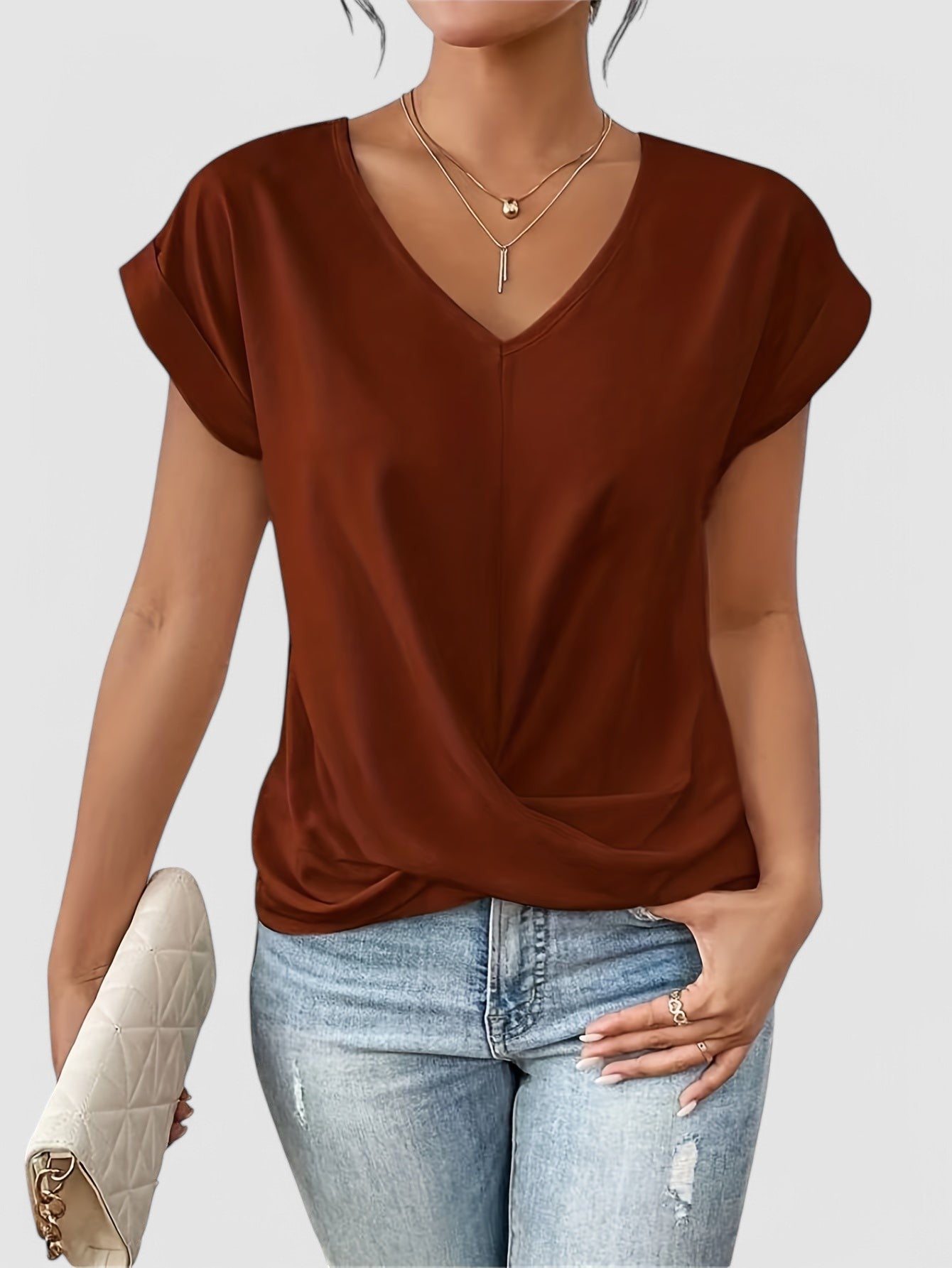 EMILIE - V-Ausschnitt Bluse mit Drapierung