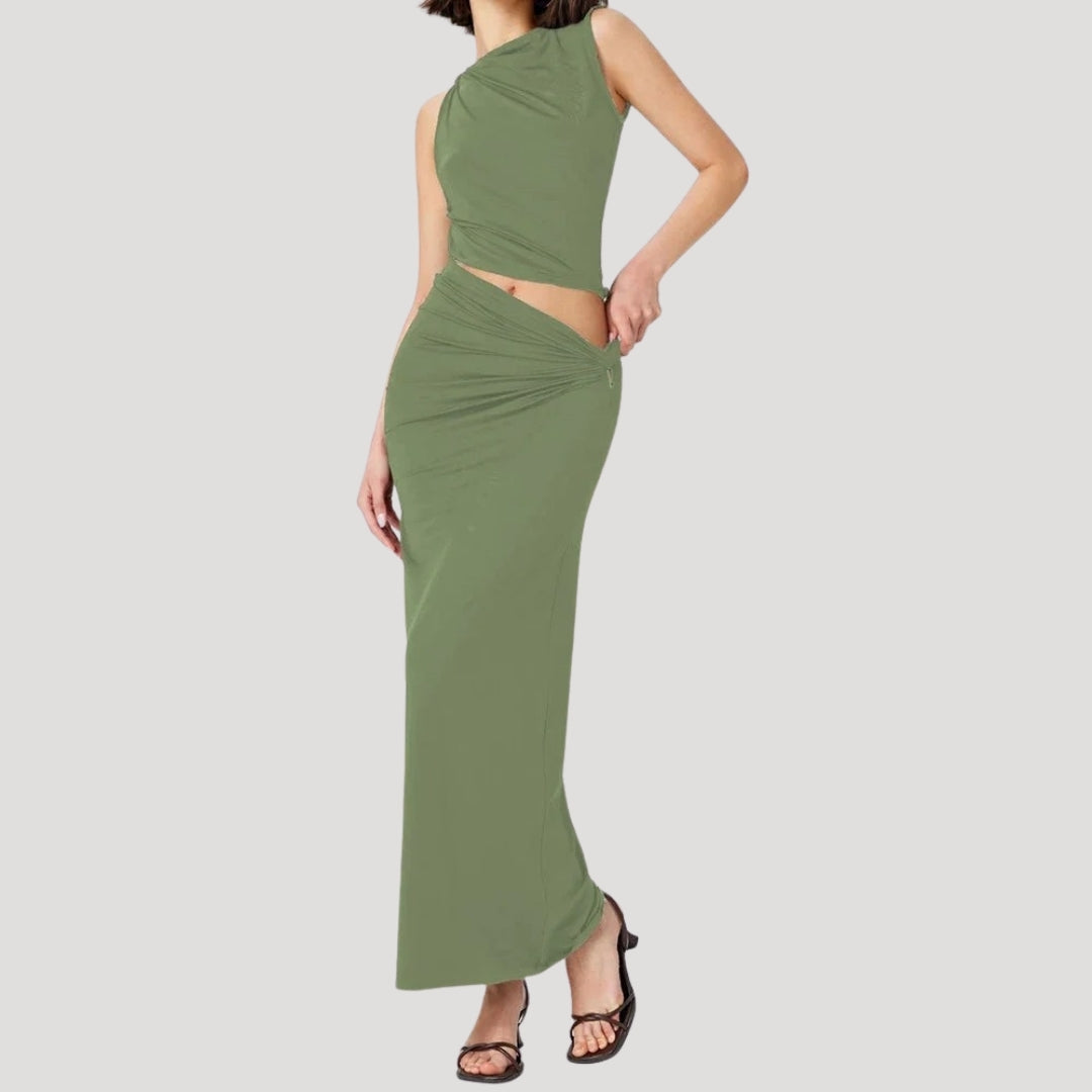 Farrah - Elegantes, drapiertes Maxikleid mit Schlitz