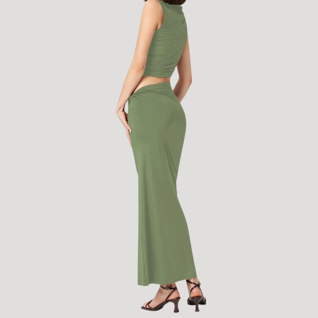 Farrah - Elegantes, drapiertes Maxikleid mit Schlitz