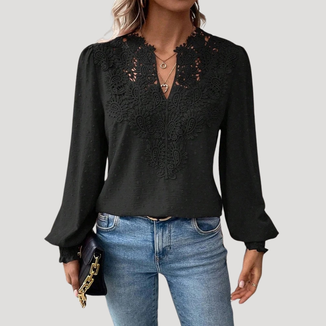 Yara - Spitzenbestickte Bluse mit langen Ärmeln