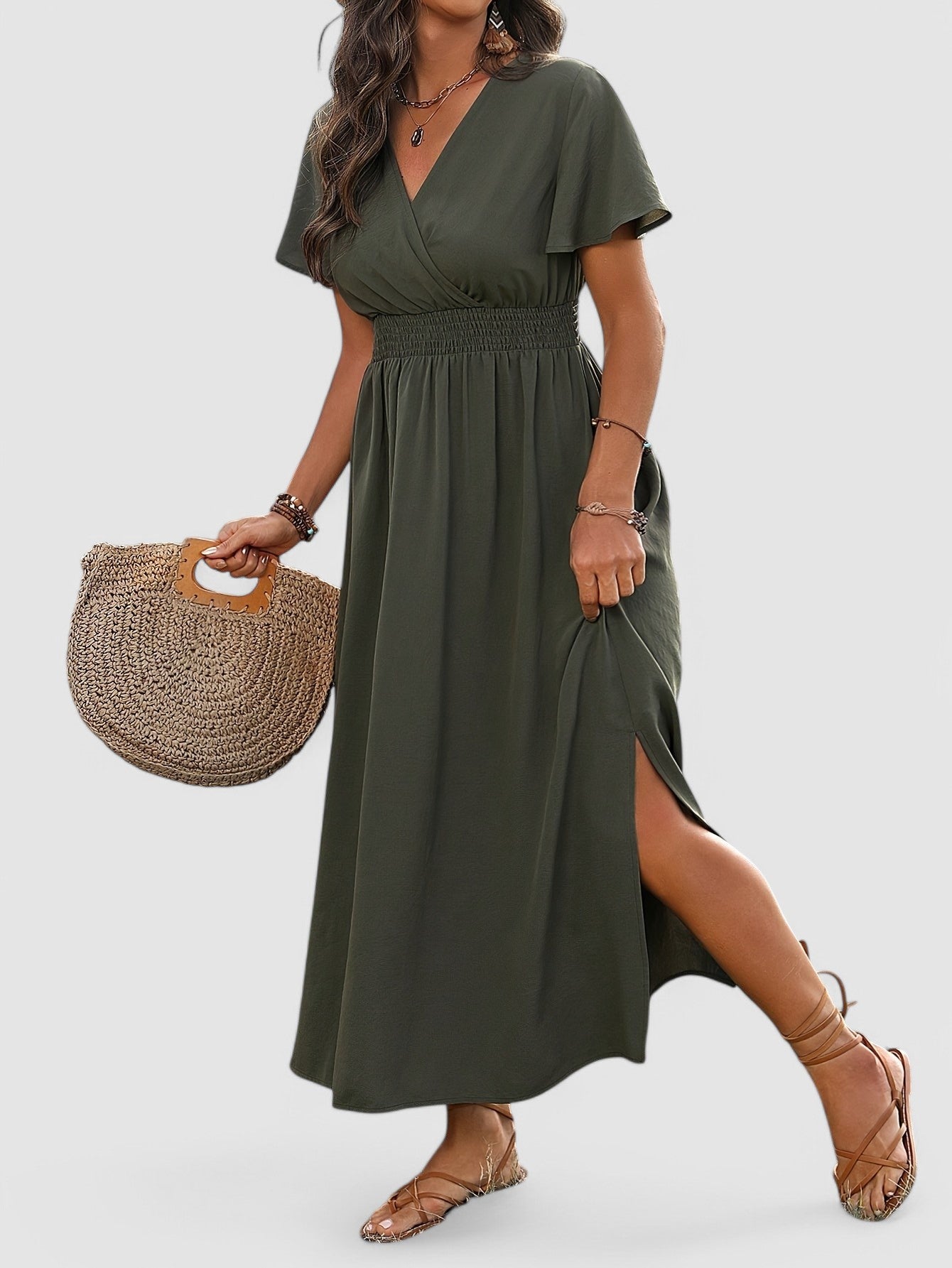 RAHEL - Elegantes V-Ausschnitt Maxikleid