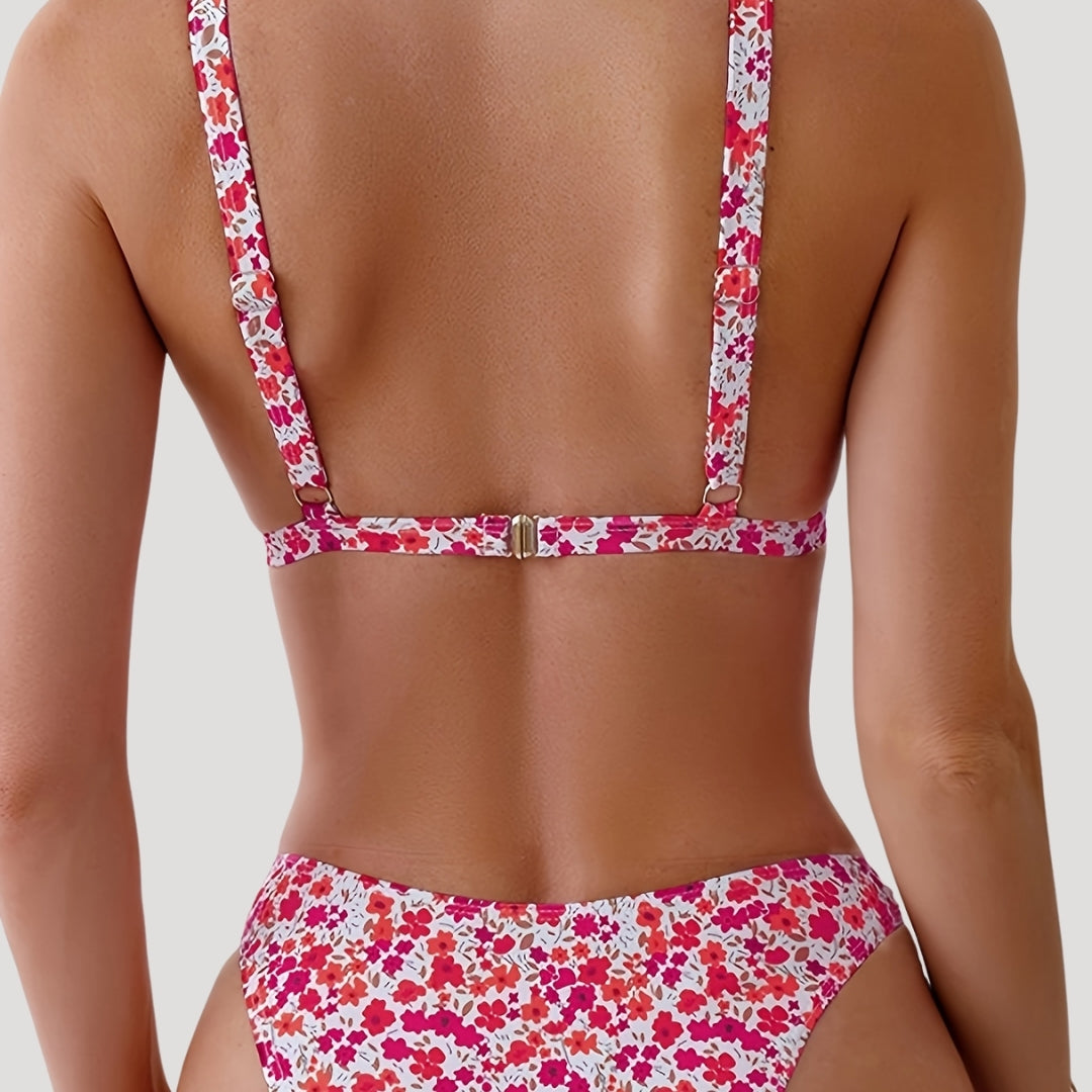 Eleanor - Blumenmuster-Bikini-Set mit tiefem Ausschnitt