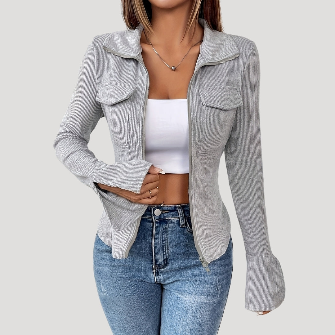 Samantha - Ribbed Knit Zipper Jacket