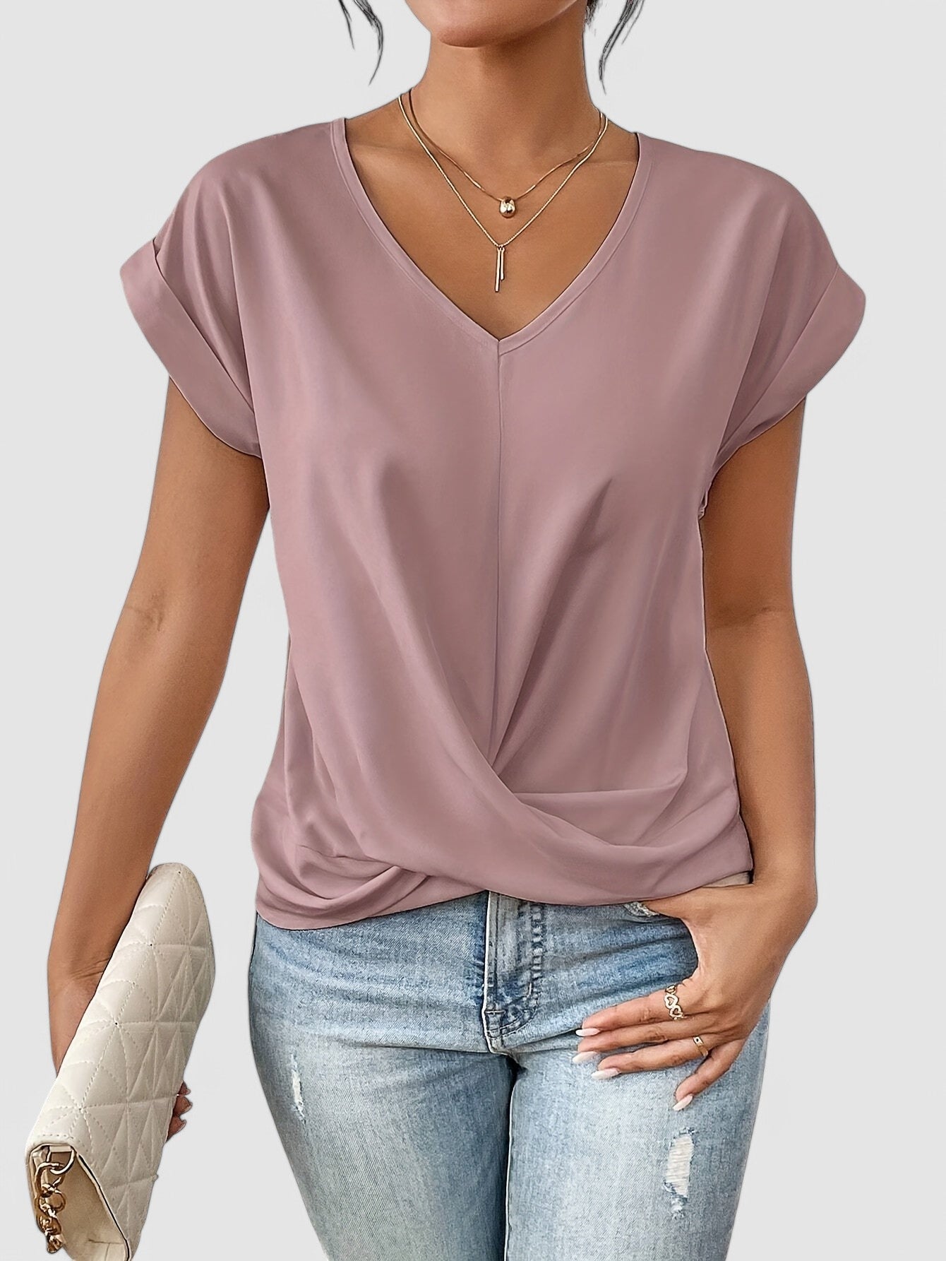 EMILIE - V-Ausschnitt Bluse mit Drapierung