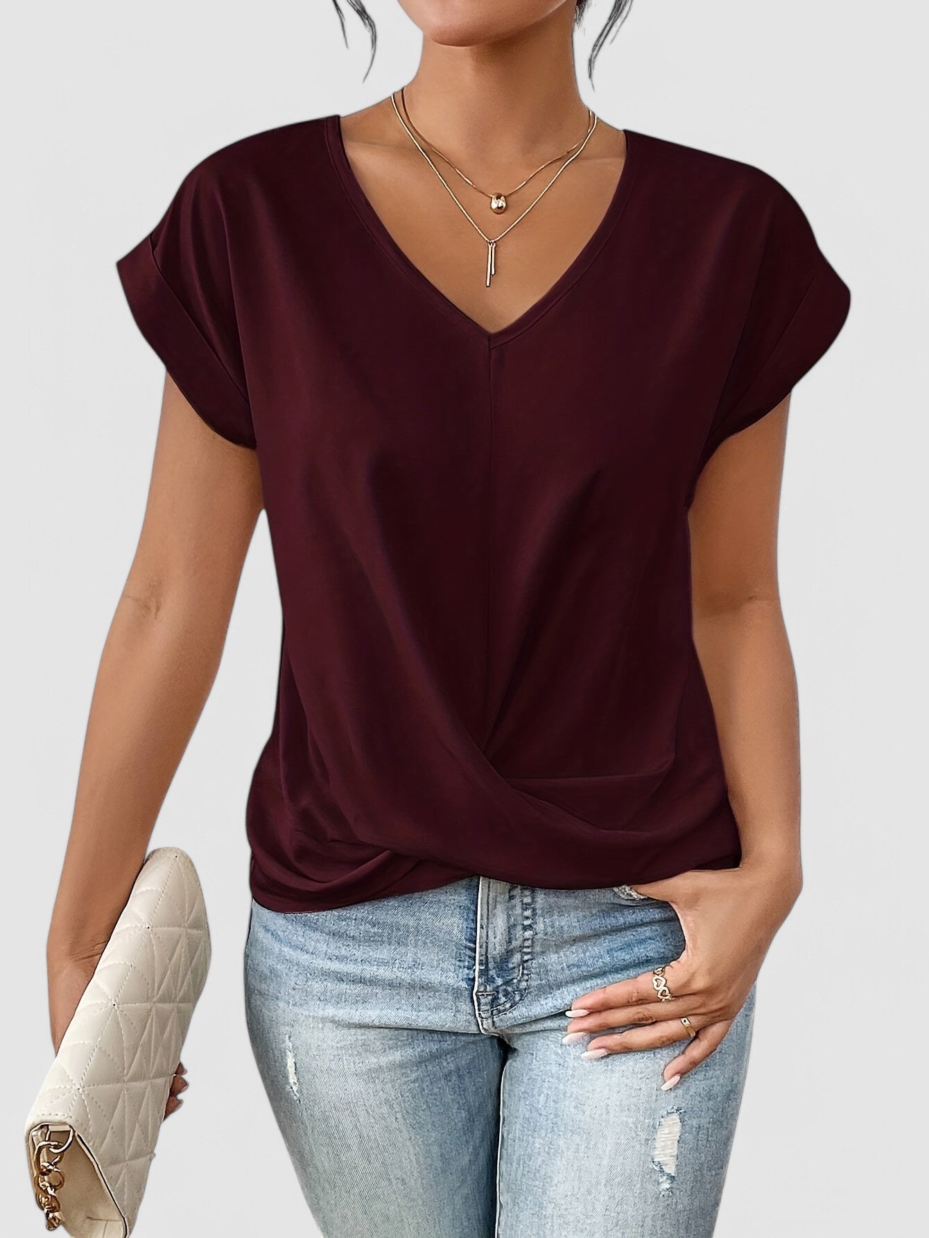 EMILIE - V-Ausschnitt Bluse mit Drapierung