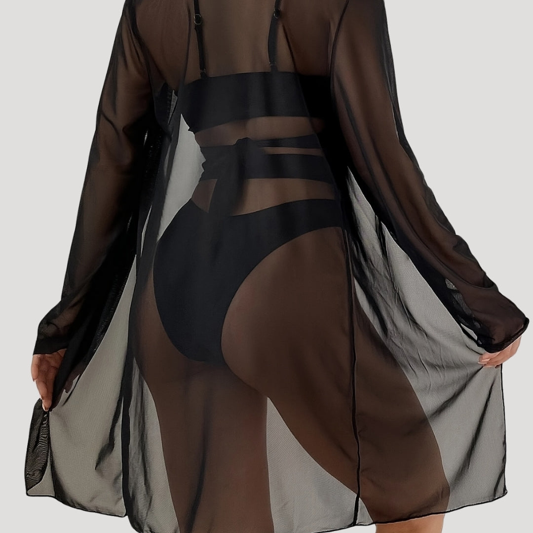 Freya – Elegant Three-Piece Bikini Set with Sheer Cover-Up