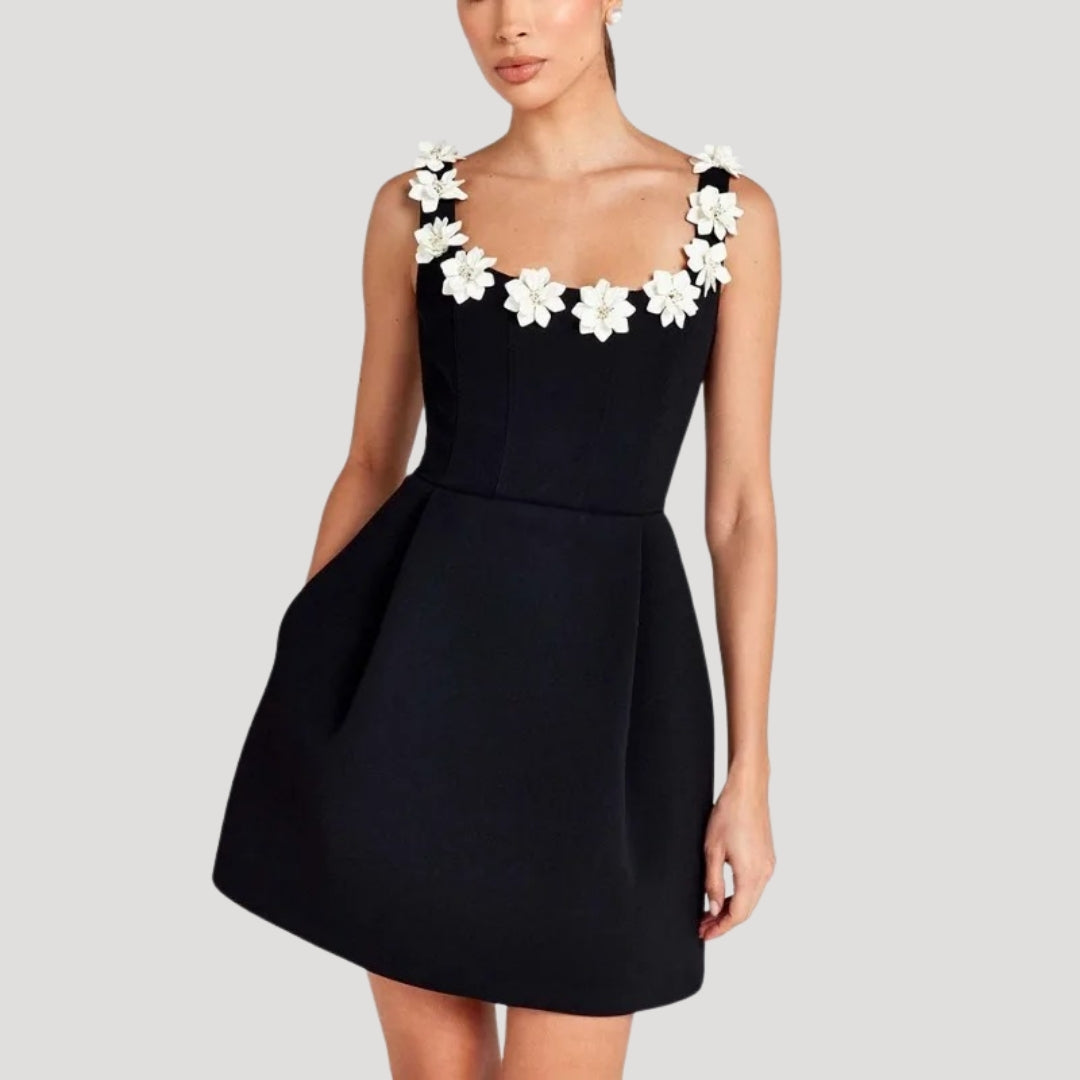 Delia - Floral Appliqué A-Line Mini Dress