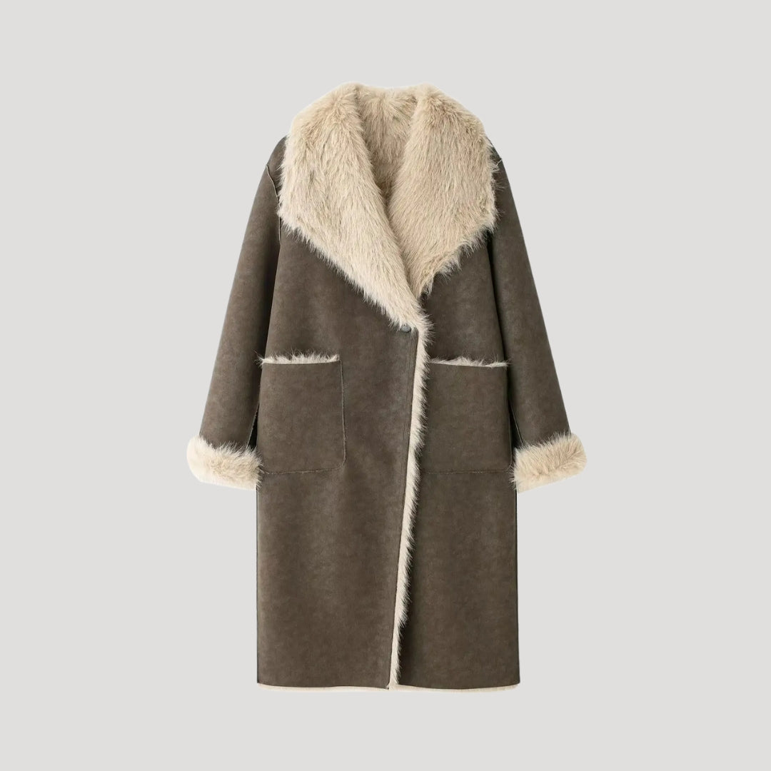 Peridot - Damen Oversized Mantel aus Kunstfell