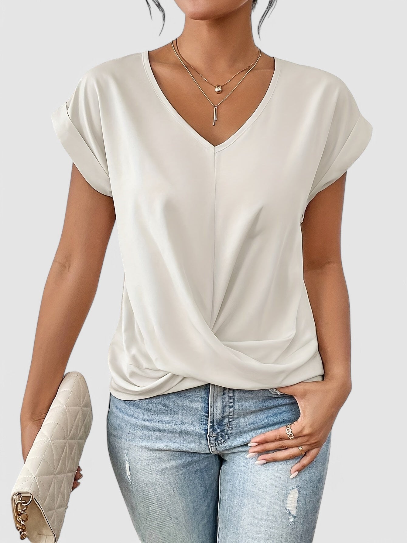 EMILIE - V-Ausschnitt Bluse mit Drapierung
