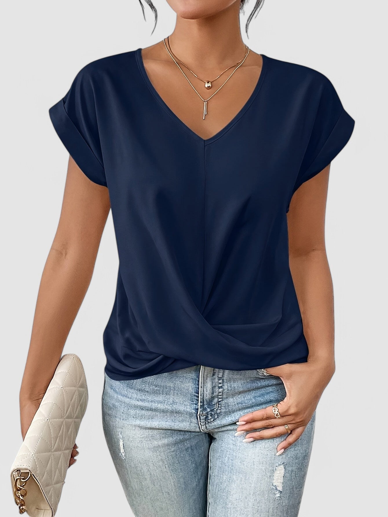 EMILIE - V-Ausschnitt Bluse mit Drapierung